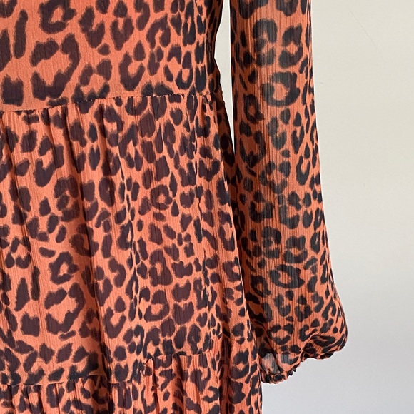 Leopard Print Tiered V-Neck Midi Dress Size - Picture 4 of 7